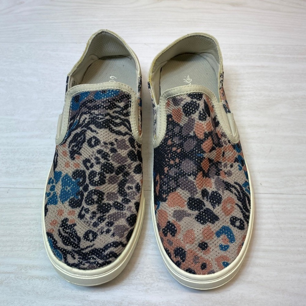 OluKai Womens 8 Pehuea Slip On Sneakers Abstract Animal Print Multi Textile Flat